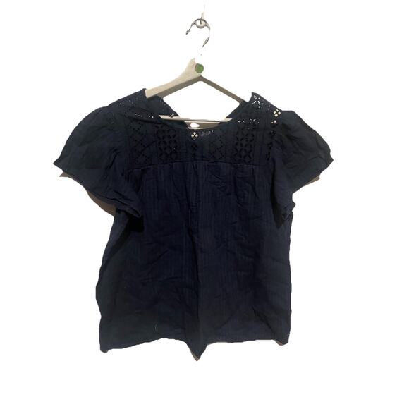 Ella Moss Women's Blue Gauze Eyelet Short Sleeve Bohemian Peasant Blouse Medium - Picture 1 of 6
